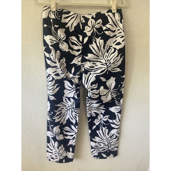 Lauren Ralph Lauren Women Navy/white Floral Print Capri Ankle Pants 10 Stretch - Picture 4 of 12